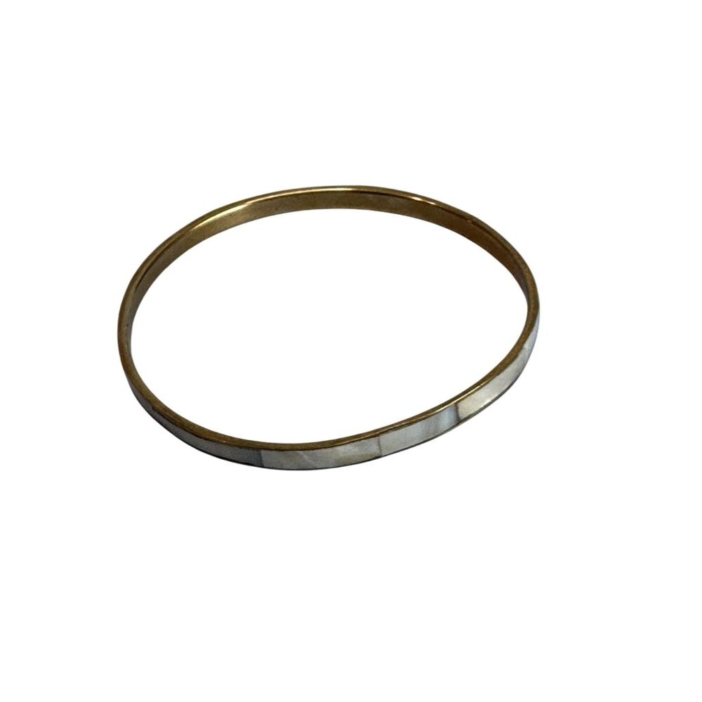 Gold-Tone Thin Bangle Bracelet With Inlaid Abalone Shell Design - Picture 4 of 5